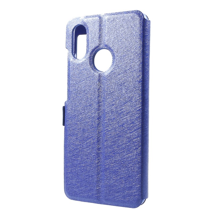 Silk Texture Dual View Window Leather Cellphone Cover for Xiaomi Mi 8 (6.21-inch) - Blue-2