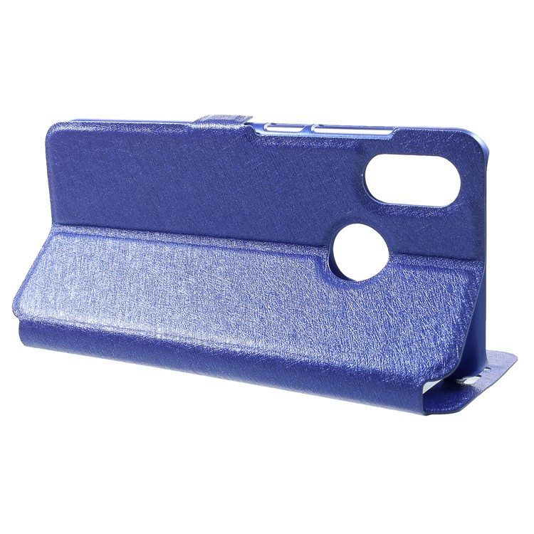 Silk Texture Dual View Window Leather Cellphone Cover for Xiaomi Mi 8 (6.21-inch) - Blue-4