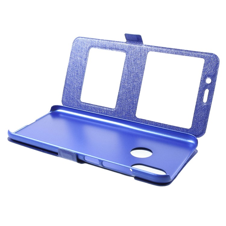 Silk Texture Dual View Window Leather Cellphone Cover for Xiaomi Mi 8 (6.21-inch) - Blue-5