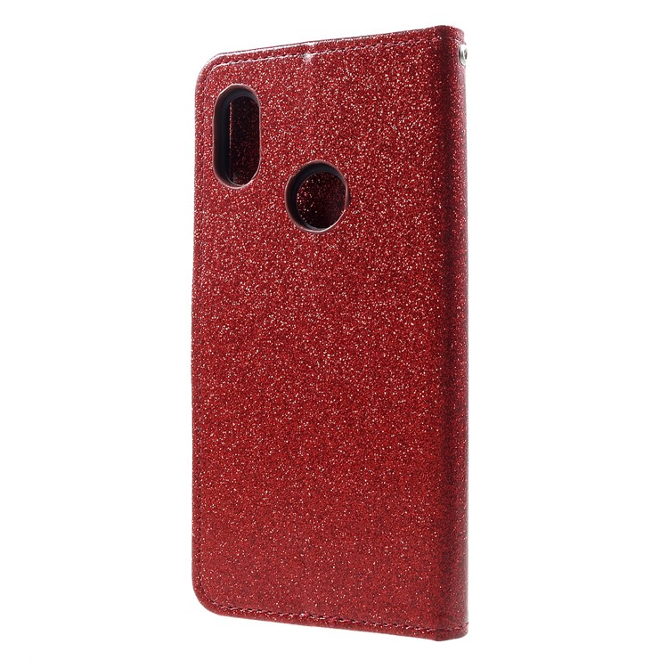 Glittery Powder Wallet Stand Leather Phone Case for Xiaomi Redmi Note 5 Pro (Dual Camera) / Redmi Note 5 (China) - Red-2
