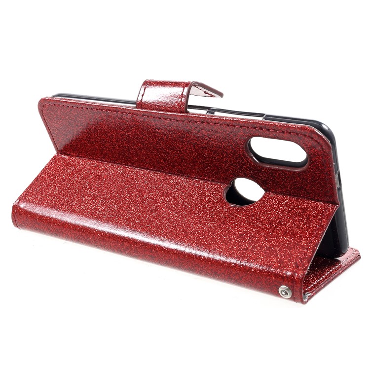 Glittery Powder Wallet Stand Leather Phone Case for Xiaomi Redmi Note 5 Pro (Dual Camera) / Redmi Note 5 (China) - Red-4
