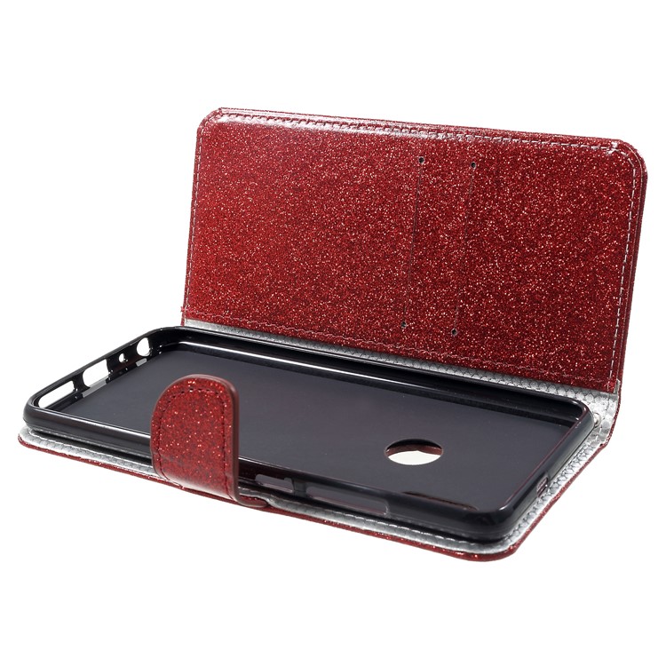 Glittery Powder Wallet Stand Leather Phone Case for Xiaomi Redmi Note 5 Pro (Dual Camera) / Redmi Note 5 (China) - Red-5