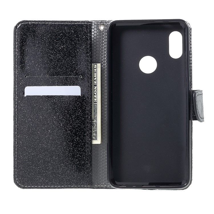Glittery Powder Wallet Stand Leather Phone Cover for Xiaomi Redmi Note 5 Pro (Dual Camera) / Redmi Note 5 (China) - Black-5