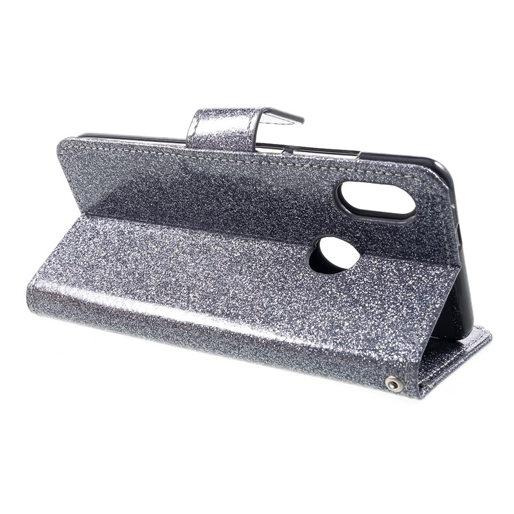 Glittery Powder Wallet Stand Leather Phone Shell for Xiaomi Redmi Note 5 Pro (Dual Camera) / Redmi Note 5 (China) - Grey-4
