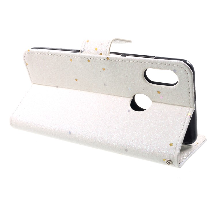 Glittery Powder Wallet Stand Leather Mobile Phone Case for Xiaomi Redmi Note 5 Pro (Dual Camera) / Redmi Note 5 (China) - White-4