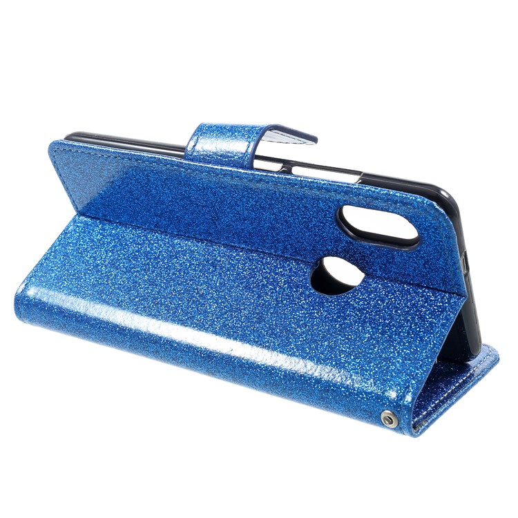 Glittery Powder Wallet Stand Leather Protective Shell for Xiaomi Redmi Note 5 Pro (Dual Camera) / Redmi Note 5 (China) - Blue-4