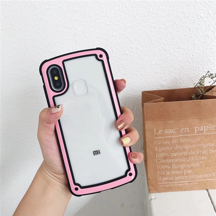 Acrylic + TPU Hybrid Shockproof Protective Case for Xiaomi Mi 8 (6.21-inch) - Black / Pink-1