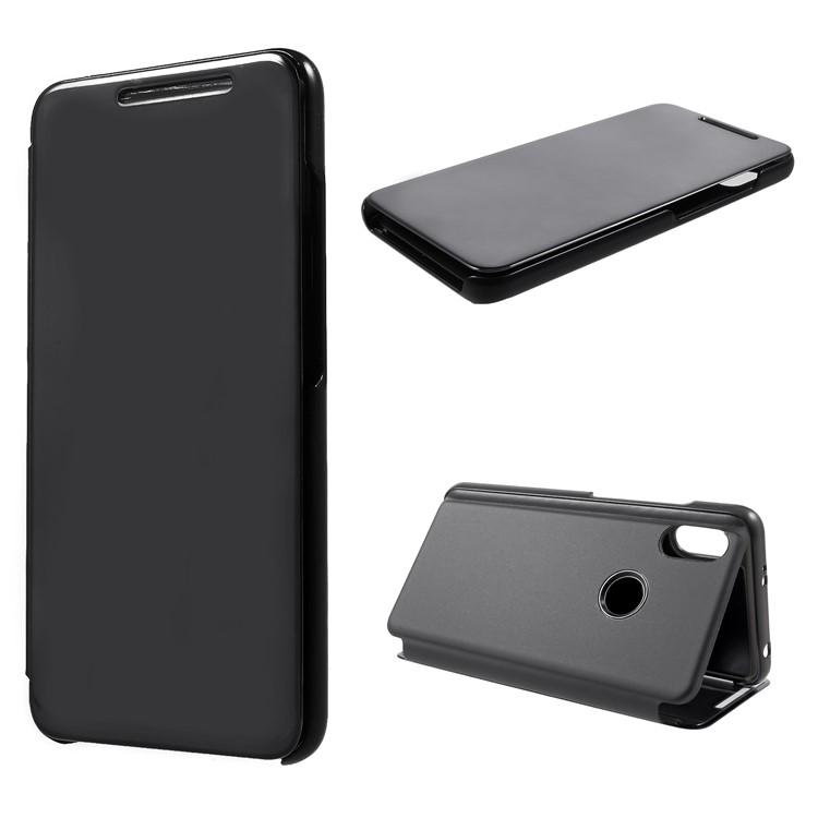 View Window Plated Mirror Surface Leather Stand Case for Xiaomi Redmi S2 / Redmi Y2 - Black-1