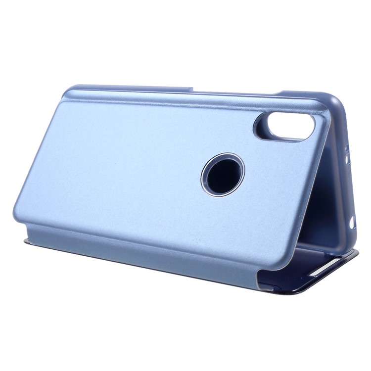 View Window Plated Mirror Surface PU Leather Stand Case for Xiaomi Redmi S2 / Redmi Y2 - Blue-5