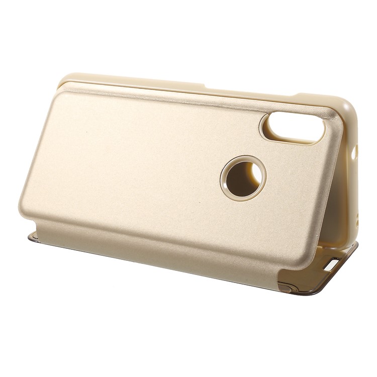 View Window Plated Mirror Surface Leather Stand Phone Case for Xiaomi Mi A2 Lite / Redmi 6 Pro - Gold-5