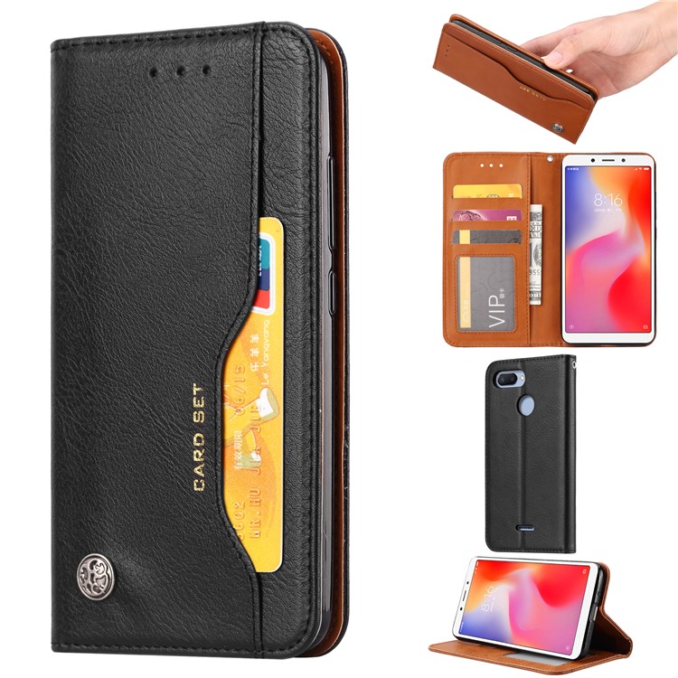 Estuche De Cuero Auto Absorbido De La PU Para Xiaomi Redmi 6 / Redmi 6A - Negro-1