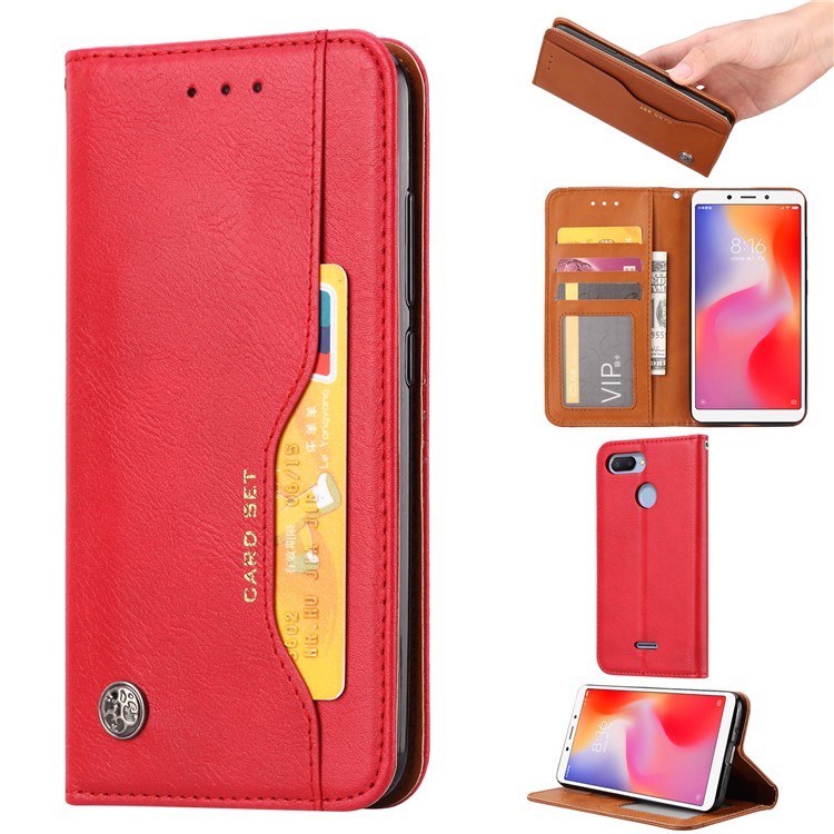 Auto-absorbed PU Leather Stand Wallet Cover for Xiaomi Redmi 6 / Redmi 6A - Red-1