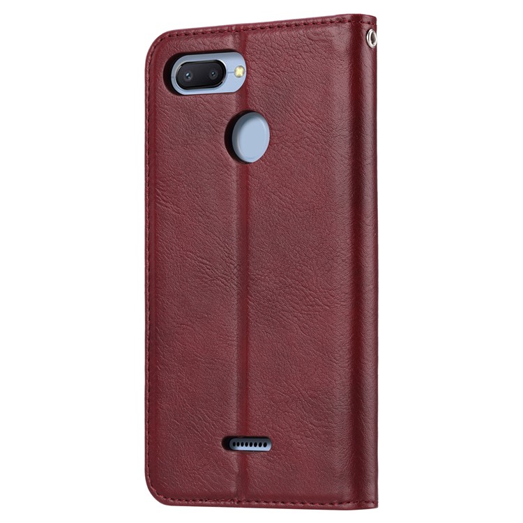 Auto-absorbed PU Leather Stand Wallet Cell Phone Case for Xiaomi Redmi 6 / Redmi 6A - Wine Red-4