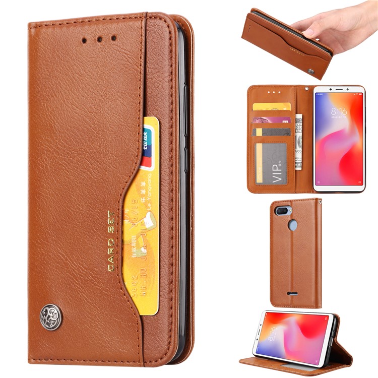 Auto-absorbed PU Leather Stand Wallet Protector Shell for Xiaomi Redmi 6 / Redmi 6A - Brown-1