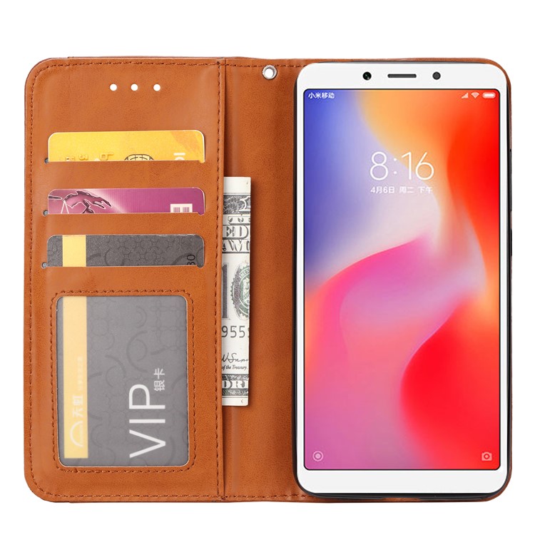 Auto-absorbed PU Leather Stand Wallet Protector Shell for Xiaomi Redmi 6 / Redmi 6A - Brown-5