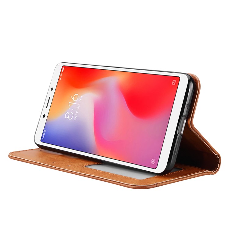 Auto-absorbed PU Leather Stand Wallet Protector Shell for Xiaomi Redmi 6 / Redmi 6A - Brown-6