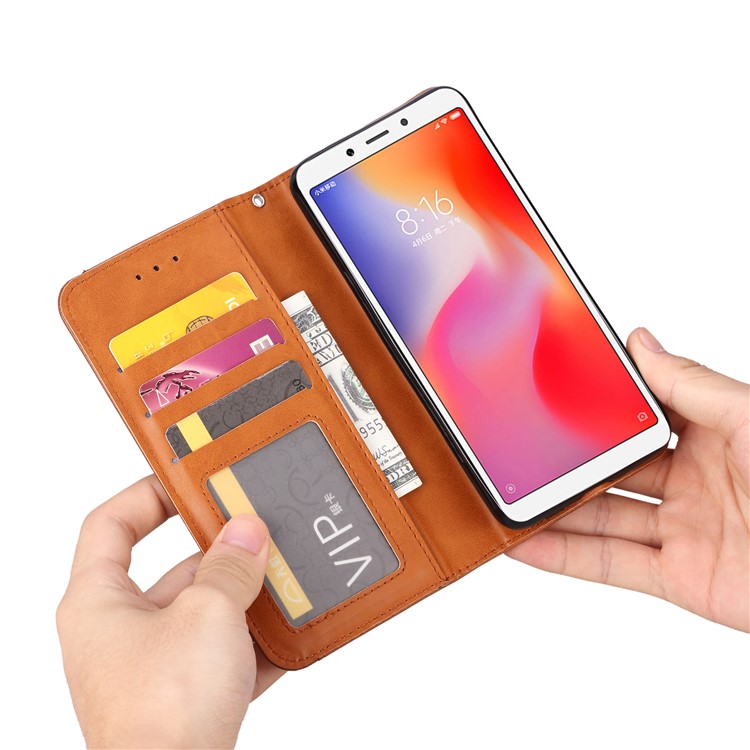 Auto-absorbed PU Leather Stand Wallet Protector Shell for Xiaomi Redmi 6 / Redmi 6A - Brown-8