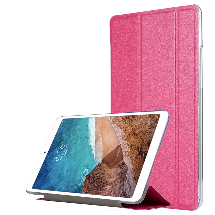 Silk Texture Tri-fold Stand Smart Leather Tablet Case for Xiaomi Mi Pad 4 - Rose-1