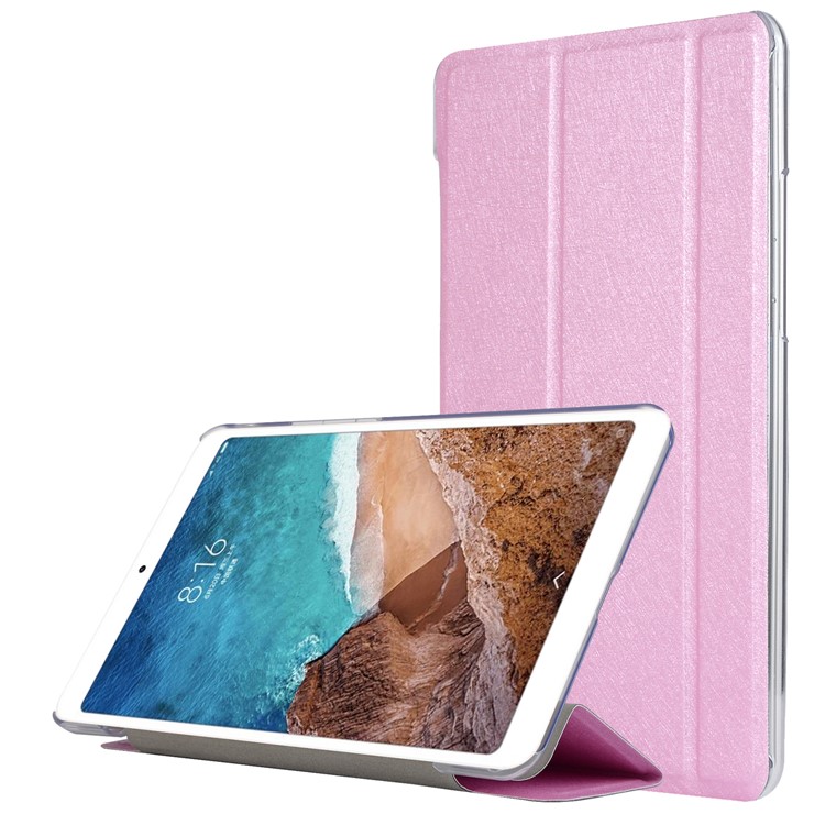 Silk Texture Tri-fold Stand Leather Smart Protection Case for Xiaomi Mi Pad 4 - Pink-1