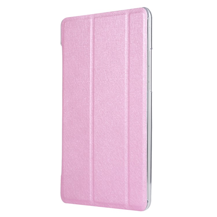 Silk Texture Tri-fold Stand Leather Smart Protection Case for Xiaomi Mi Pad 4 - Pink-2