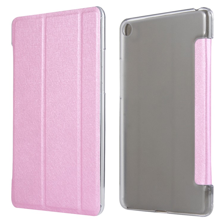 Silk Texture Tri-fold Stand Leather Smart Protection Case for Xiaomi Mi Pad 4 - Pink-5