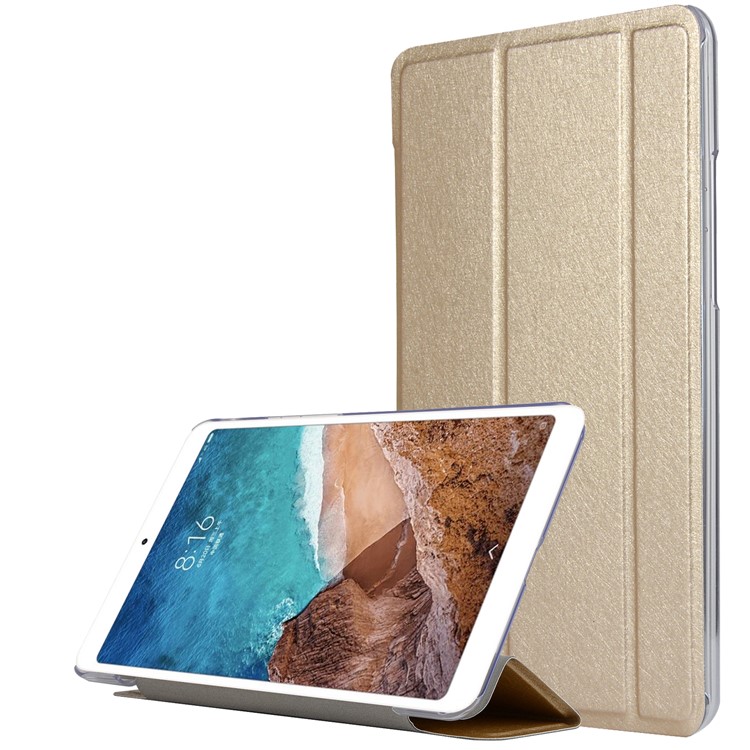 Silk Texture Tri-fold Stand Leather Smart Cover Protector for Xiaomi Mi Pad 4 - Gold-1
