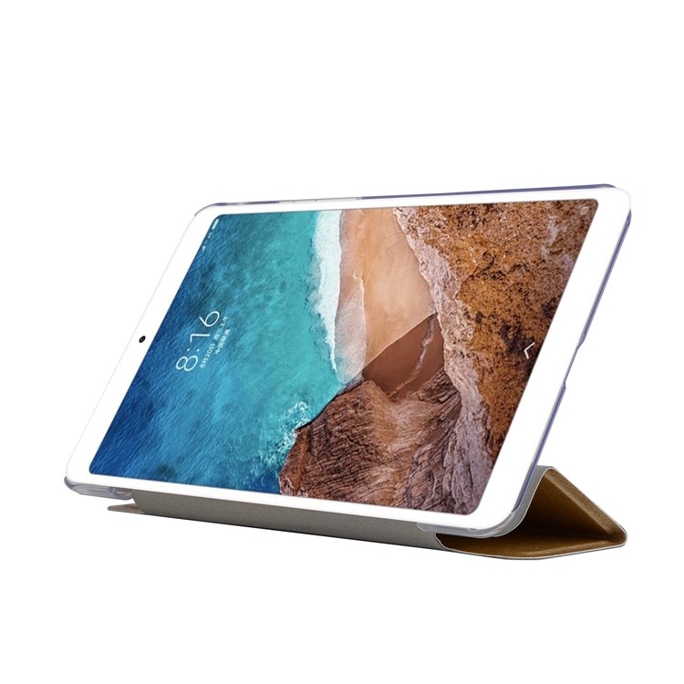 Silk Texture Tri-fold Stand Leather Smart Cover Protector for Xiaomi Mi Pad 4 - Gold-4