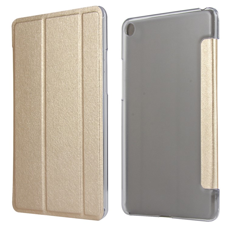 Silk Texture Tri-fold Stand Leather Smart Cover Protector for Xiaomi Mi Pad 4 - Gold-5