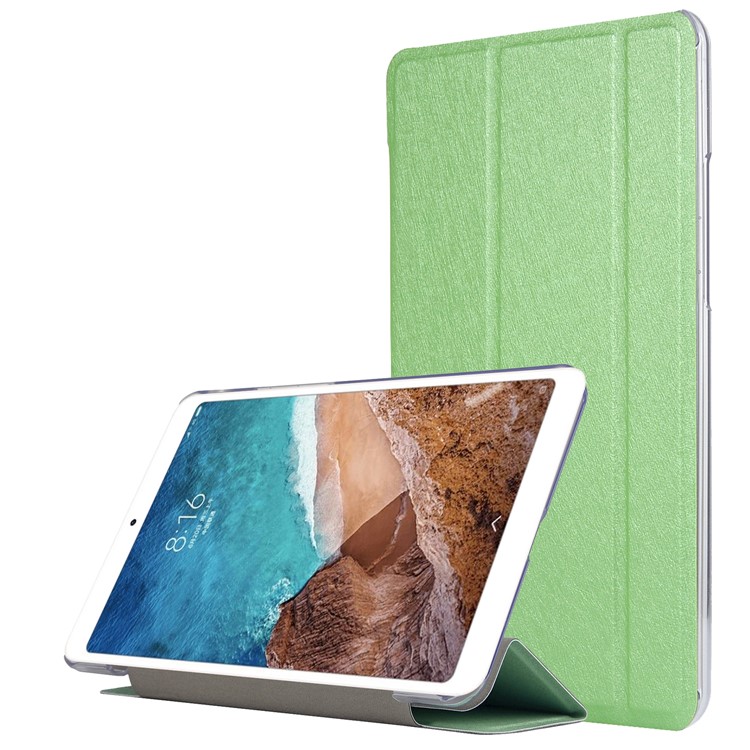 Silk Texture Tri-fold Stand Wake/Sleep Leather Case Shell for Xiaomi Mi Pad 4 - Green-1