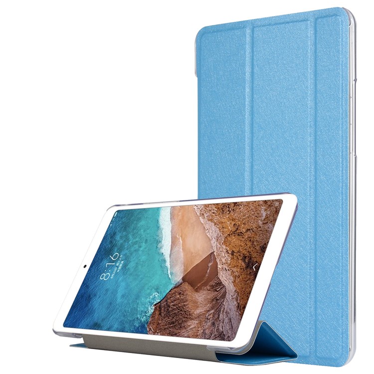 Silk Texture Tri-fold Stand Leather Wake/Sleep Protective Cover for Xiaomi Mi Pad 4 - Baby Blue-1