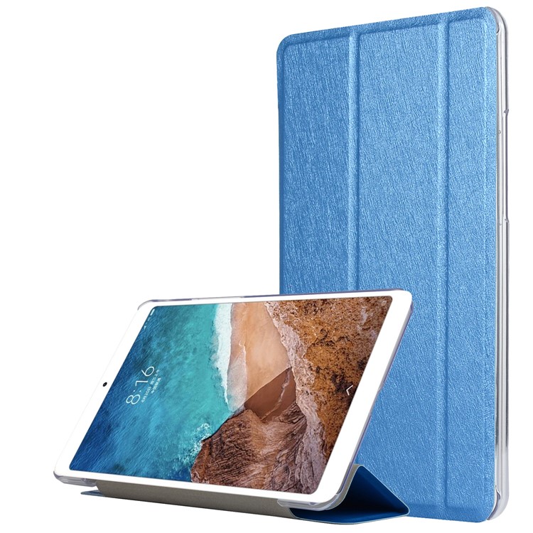 Silk Texture Tri-fold Stand Leather Smart Protector Case for Xiaomi Mi Pad 4 - Dark Blue-1