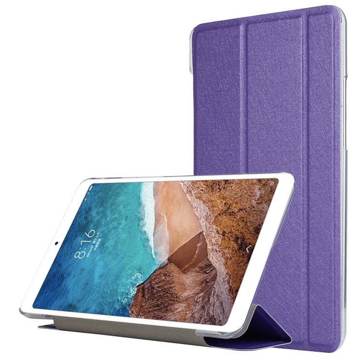 Silk Texture Tri-fold Stand Leather Smart Case Accessory for Xiaomi Mi Pad 4 - Purple-1