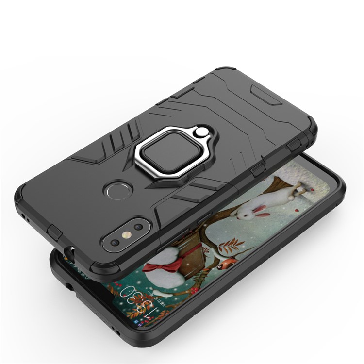 PC PC de Kickstand TPU de Dedo Case de Teléfono Híbrido TPU Para Xiaomi Mi A2 Lite / Redmi 6 Pro - Negro