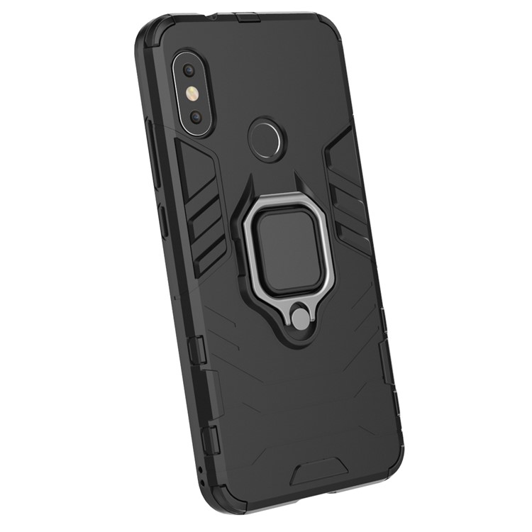 PC PC de Kickstand TPU de Dedo Case de Teléfono Híbrido TPU Para Xiaomi Mi A2 Lite / Redmi 6 Pro - Negro