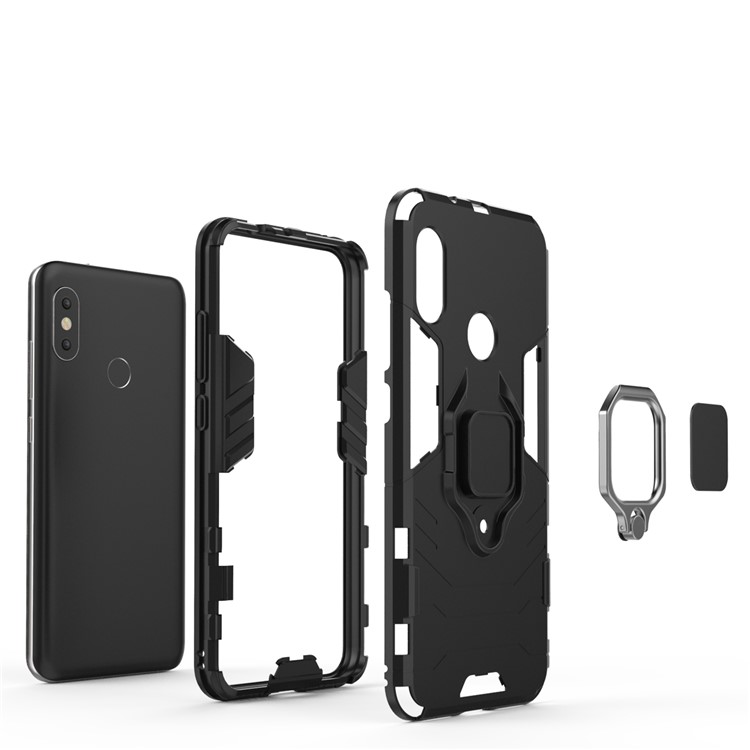 PC PC de Kickstand TPU de Dedo Case de Teléfono Híbrido TPU Para Xiaomi Mi A2 Lite / Redmi 6 Pro - Negro