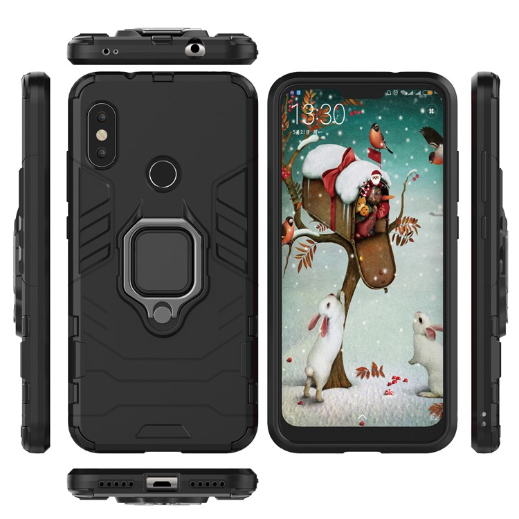 Finger Ring Kickstand PC + TPU Hybrid Phone Case for Xiaomi Mi A2 Lite / Redmi 6 Pro - Black-8
