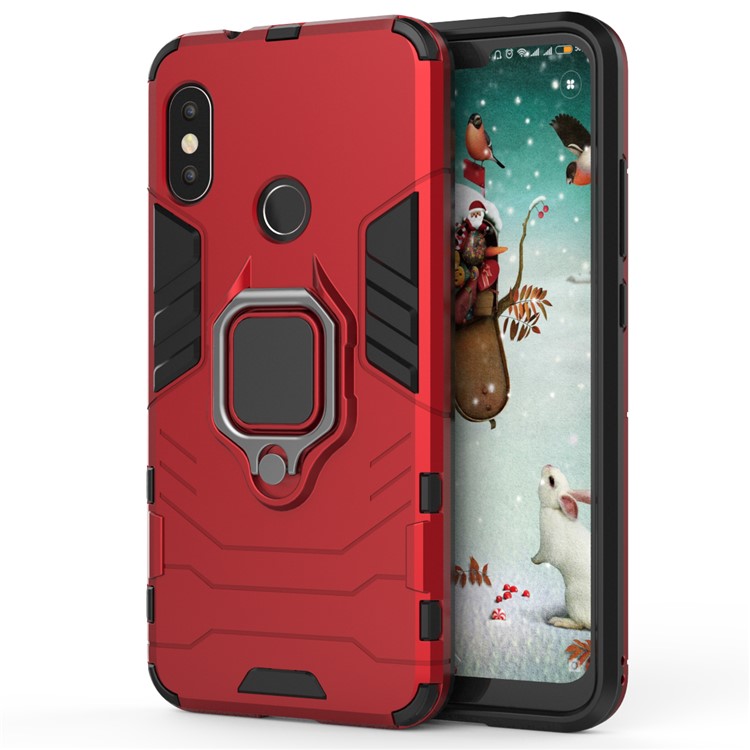 Finger Ring Kickstand PC + TPU Hybrid Phone Cover for Xiaomi Mi A2 Lite / Redmi 6 Pro - Red-2