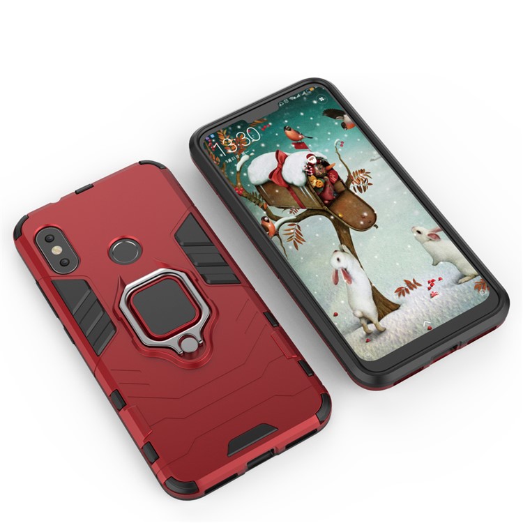 Finger Ring Kickstand PC + TPU Hybrid Phone Cover for Xiaomi Mi A2 Lite / Redmi 6 Pro - Red-3