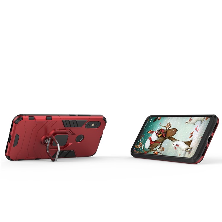 Finger Ring Kickstand PC + TPU Hybrid Phone Cover for Xiaomi Mi A2 Lite / Redmi 6 Pro - Red-4