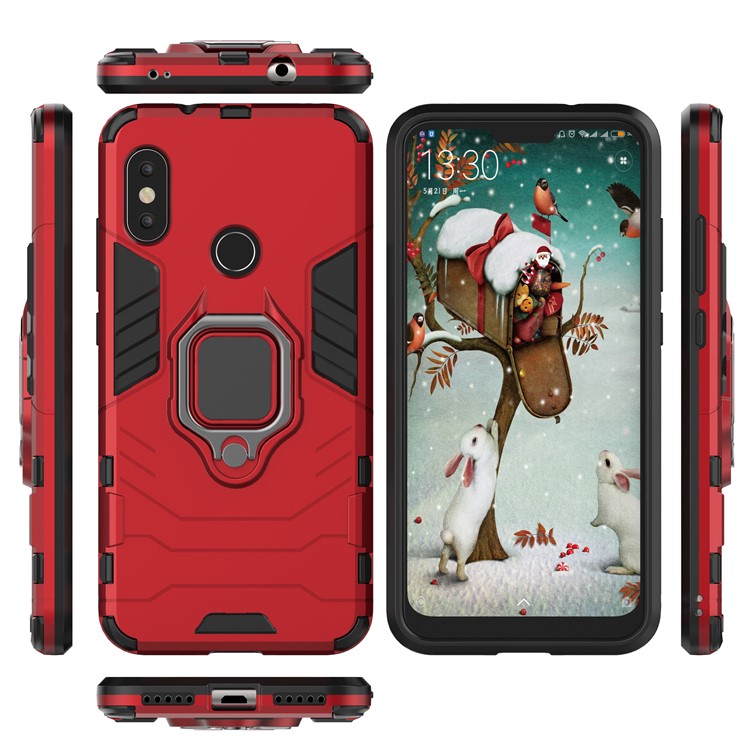 Finger Ring Kickstand PC + TPU Hybrid Phone Cover for Xiaomi Mi A2 Lite / Redmi 6 Pro - Red-5