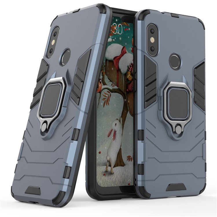 Finger Ring Kickstand PC + TPU Hybrid Phone Shell for Xiaomi Mi A2 Lite / Redmi 6 Pro - Dark Blue-1