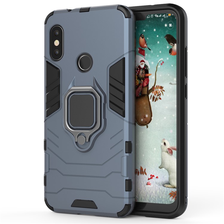 Finger Ring Kickstand PC + TPU Hybrid Phone Shell for Xiaomi Mi A2 Lite / Redmi 6 Pro - Dark Blue-2