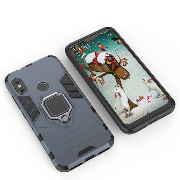 Finger Ring Kickstand PC + TPU Hybrid Phone Shell for Xiaomi Mi A2 Lite / Redmi 6 Pro - Dark Blue-3