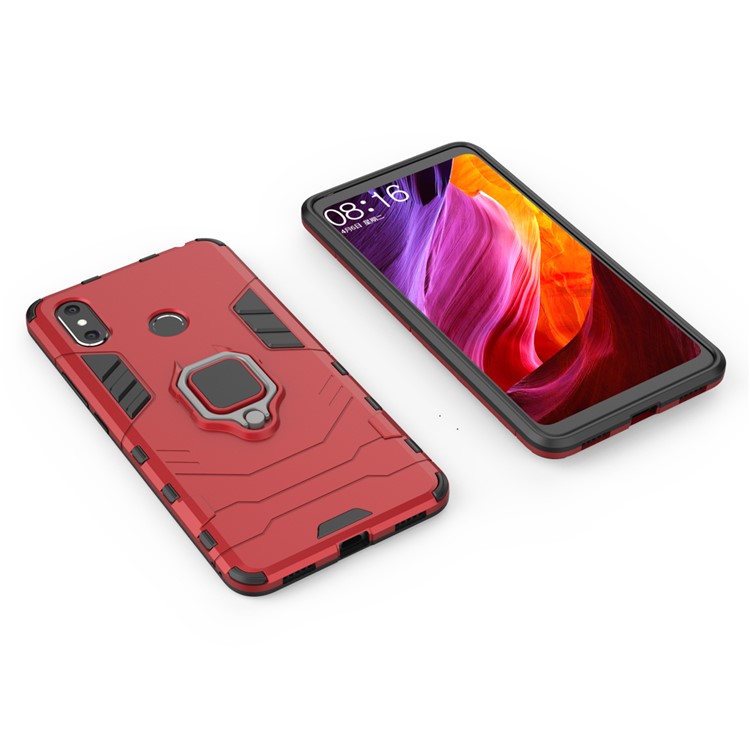 Finger Ring Kickstand PC + TPU Combo Mobile Phone Cover for Xiaomi Mi Max 3 - Red-3