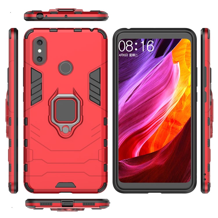 Finger Ring Kickstand PC + TPU Combo Mobile Phone Cover for Xiaomi Mi Max 3 - Red-4