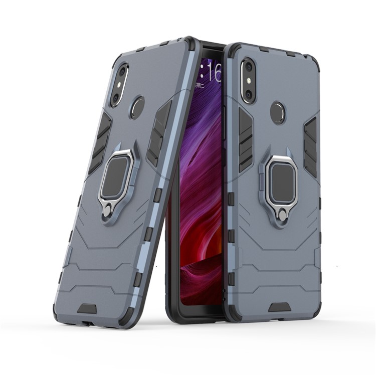 Finger Ring Kickstand PC + TPU Combo Mobile Phone Shell for Xiaomi Mi Max 3 - Dark Blue-1