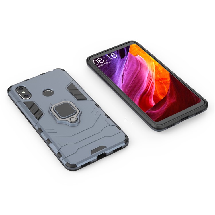 Finger Ring Kickstand PC + TPU Combo Mobile Phone Shell for Xiaomi Mi Max 3 - Dark Blue-3