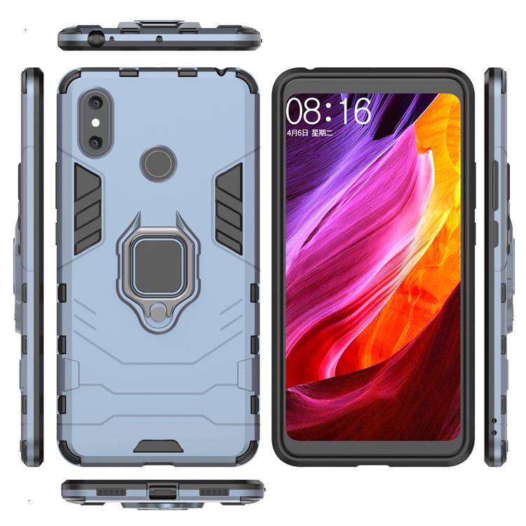 Finger Ring Kickstand PC + TPU Combo Mobile Phone Shell for Xiaomi Mi Max 3 - Dark Blue-4