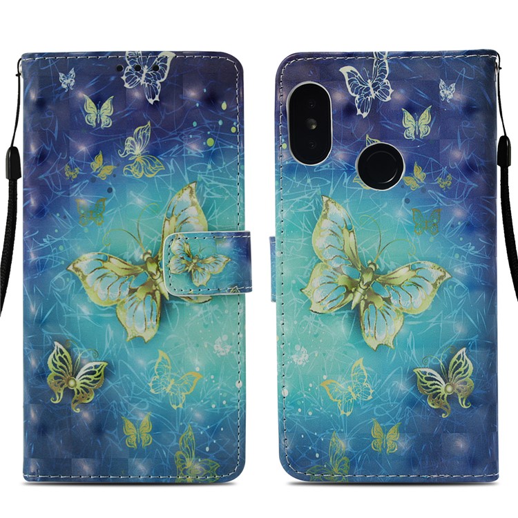 Light Spot Decor Pattern Printing Wallet Stand Leather Cell Phone Case for Xiaomi Mi A2 Lite / Redmi 6 Pro - Butterflies-3