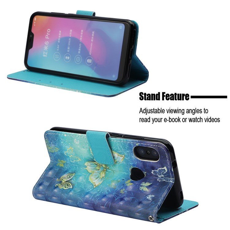 Light Spot Decor Pattern Printing Wallet Stand Leather Cell Phone Case for Xiaomi Mi A2 Lite / Redmi 6 Pro - Butterflies-4